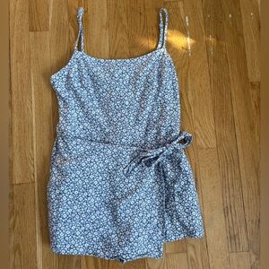 Altar’d State Blue Ditsy Floral Wrap Romper